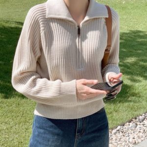Collar Zip-up Knit