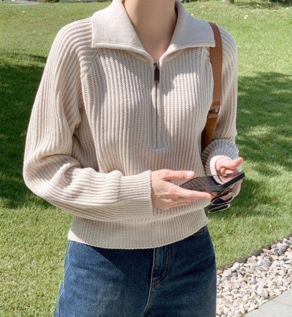 Collar Zip-up Knit