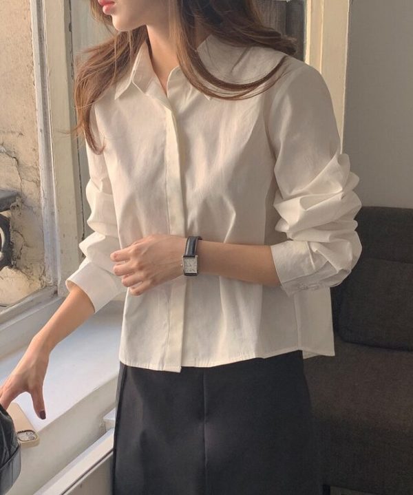 韓網自家製 Remain Hidden Pleated Crop Shirt